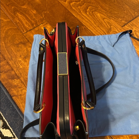 Smythson of Bond Street Pink & Navy Leather Metal Clasp Satchel. - Picture 10 of 14